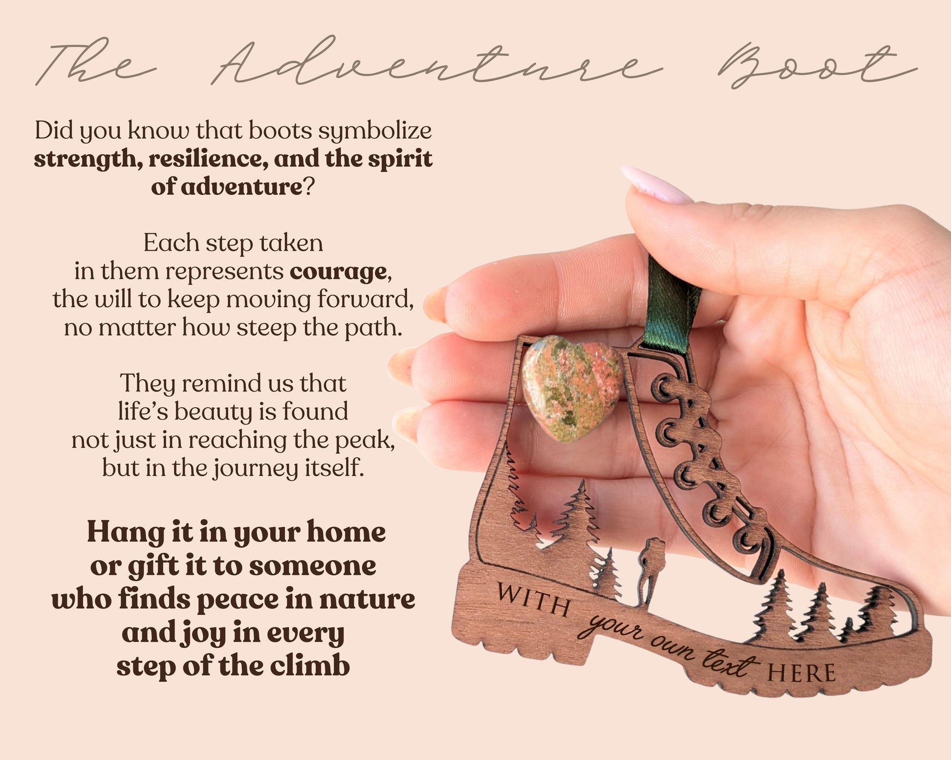Hiking Boots Wooden Story Card With Crystal: product image 4