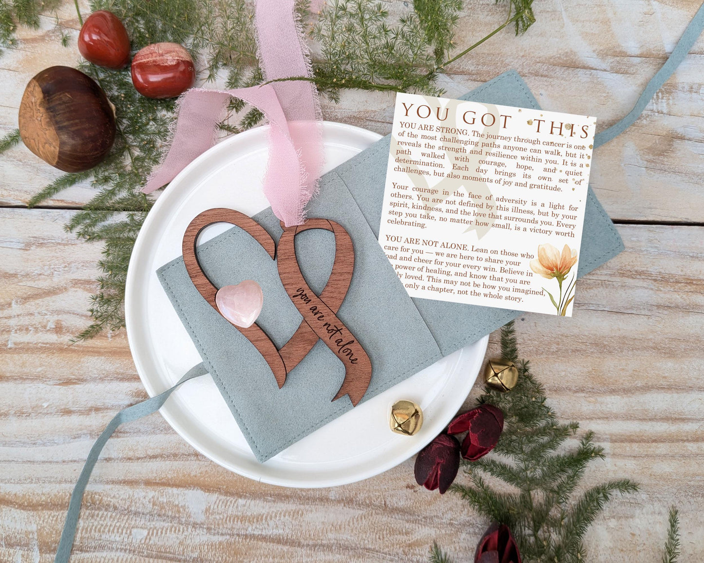 Beat Cancer Ribbon Wooden Story Card With Crystal: product image 2