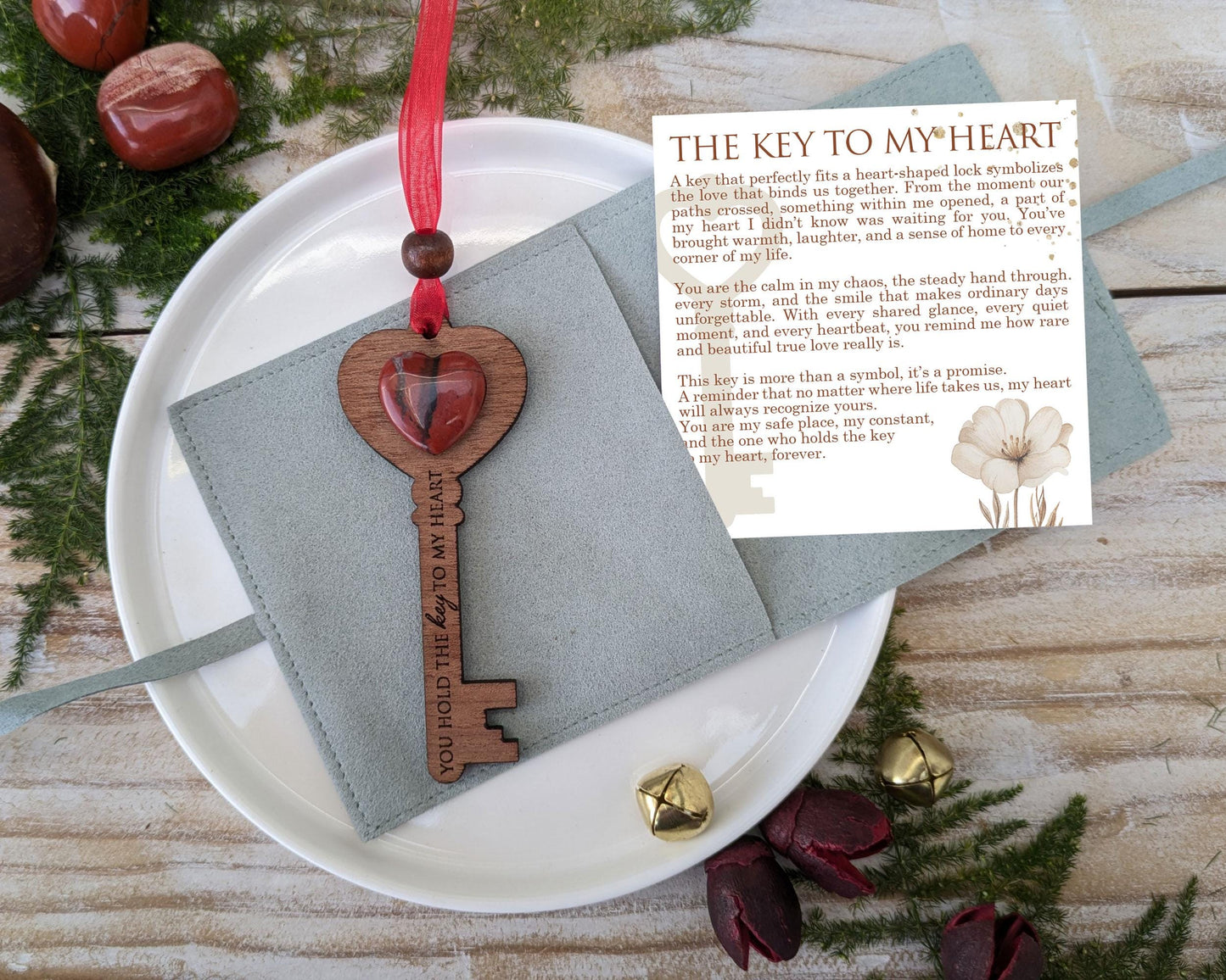 Key to My Heart Wooden Story Card With Crystal: product image 1
