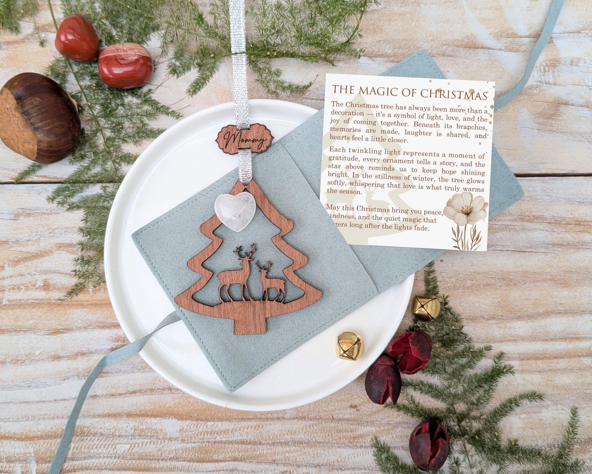 Deer and Tree Wooden Story Card With Crystal: product image 2