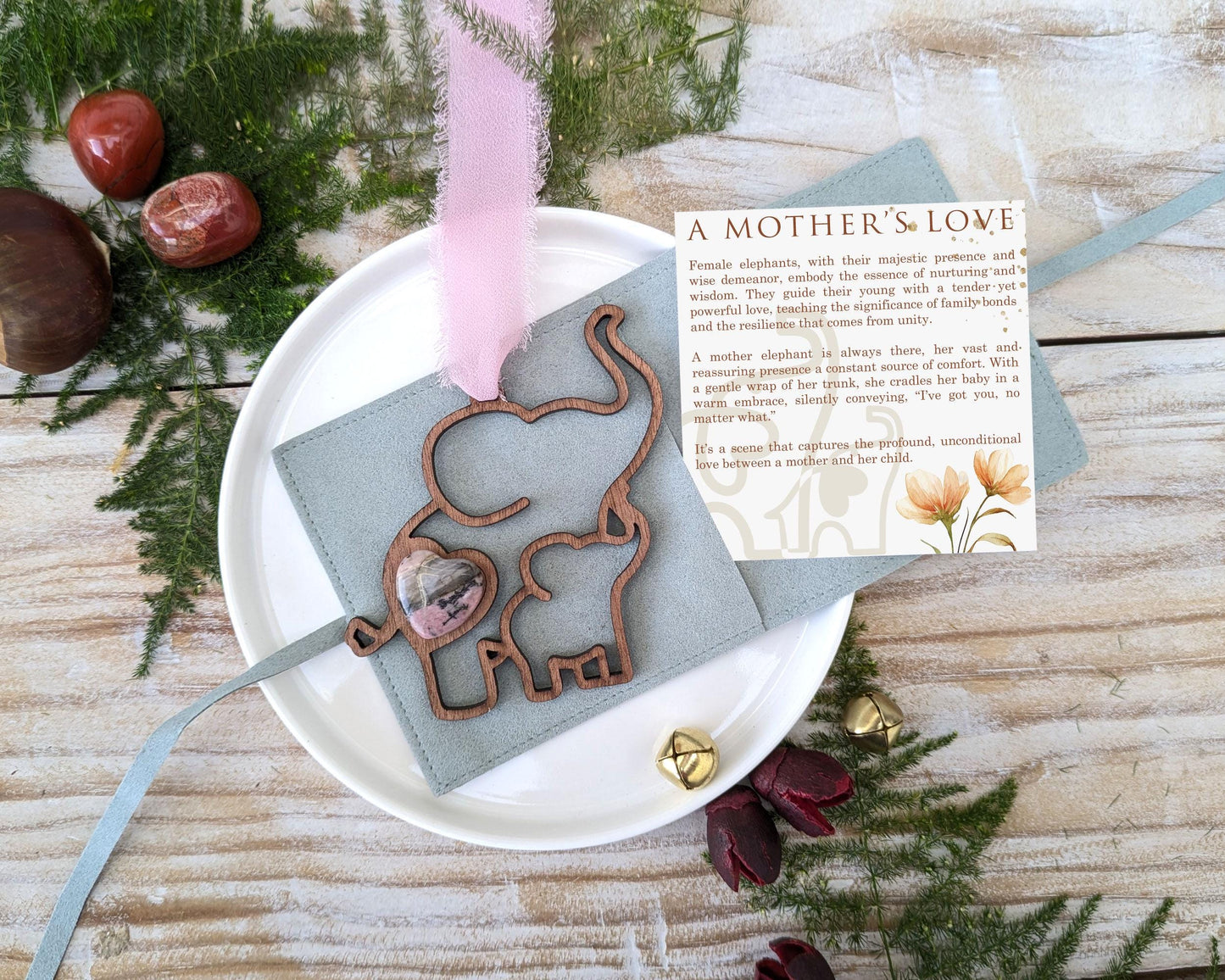 Mother and Baby Elephant Wooden Story Card With Crystal: product image 2