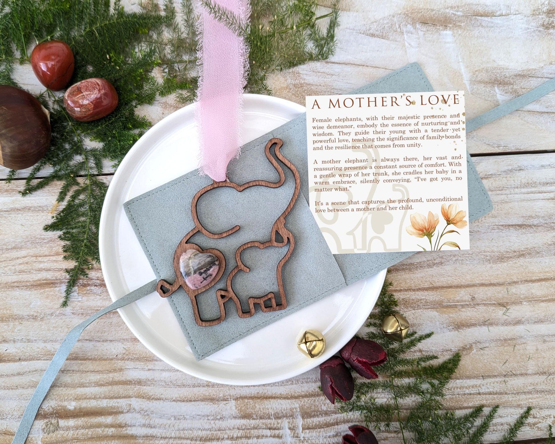 Mother and Baby Elephant Wooden Story Card With Crystal: product image 2