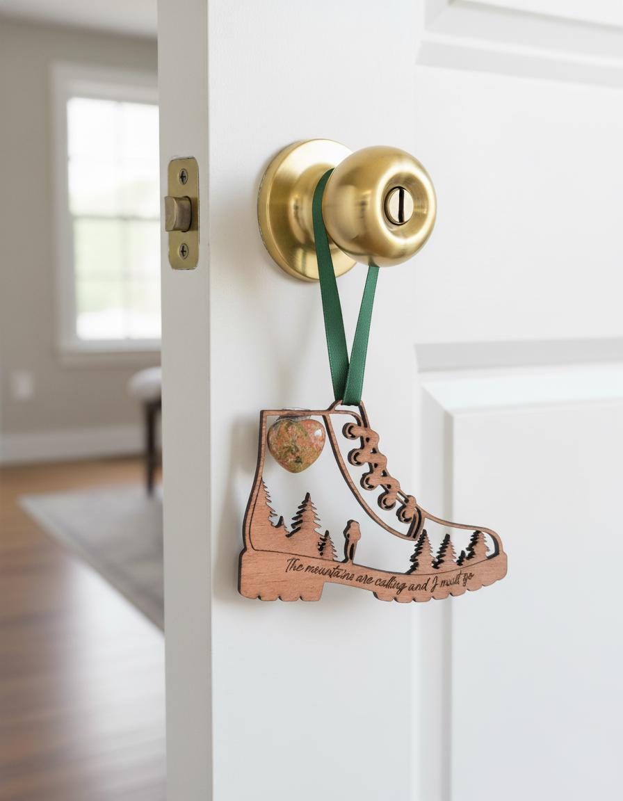 Hiking Boots Wooden Story Card With Crystal: product image 2