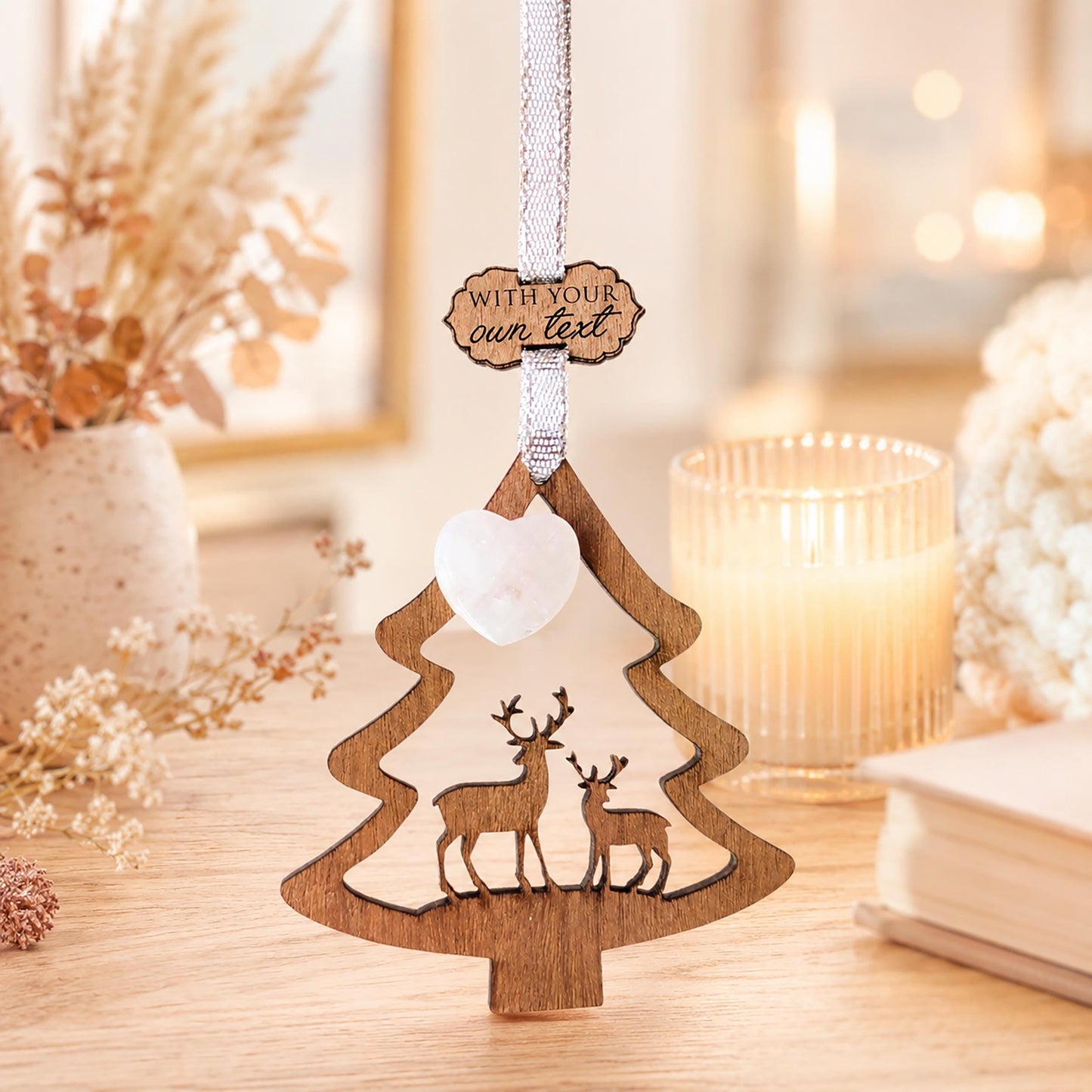 Deer and Tree Wooden Story Card With Crystal: product image 1