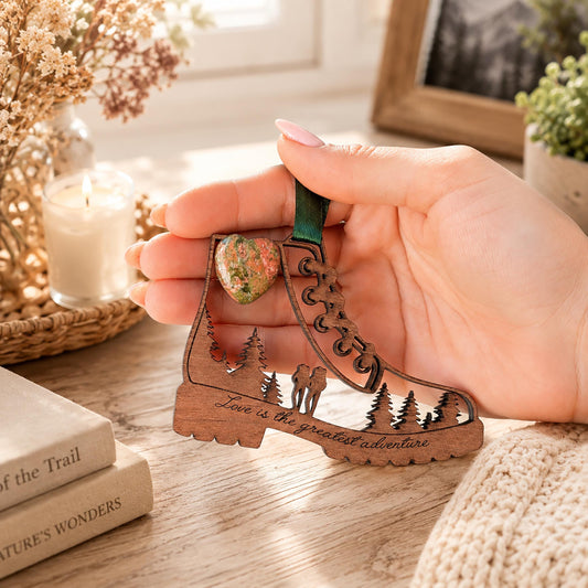 Two Hikers Wooden Story Card With Crystal: product image 1