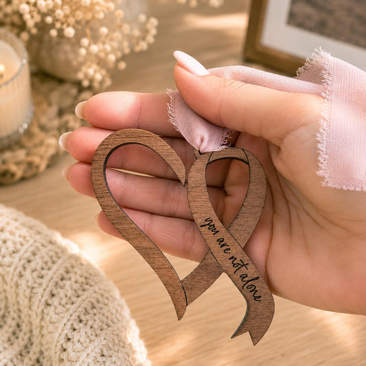 Beat Cancer Ribbon Wooden Story Card With Crystal: product image 1