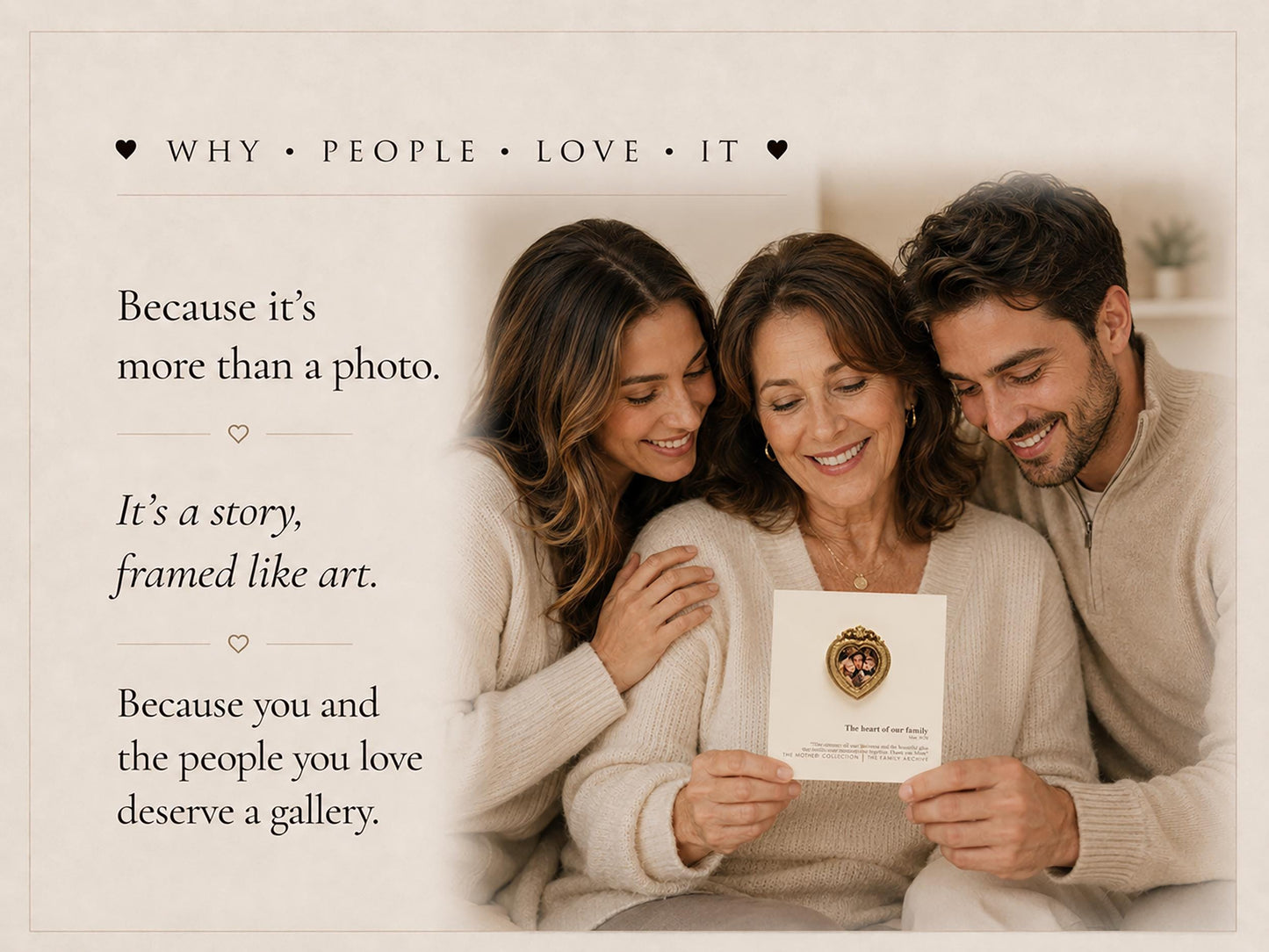 Engraved wood Museum of Us keepsake with miniature gold frame
