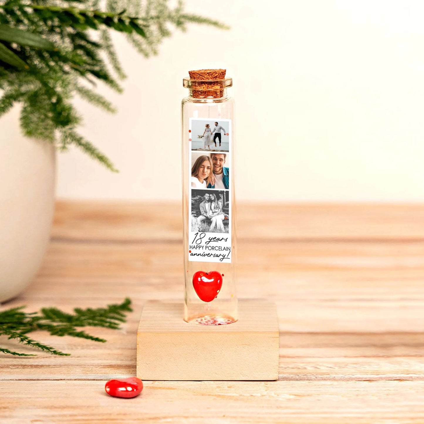 18th Anniversary Red Porcelain Heart Message Bottle