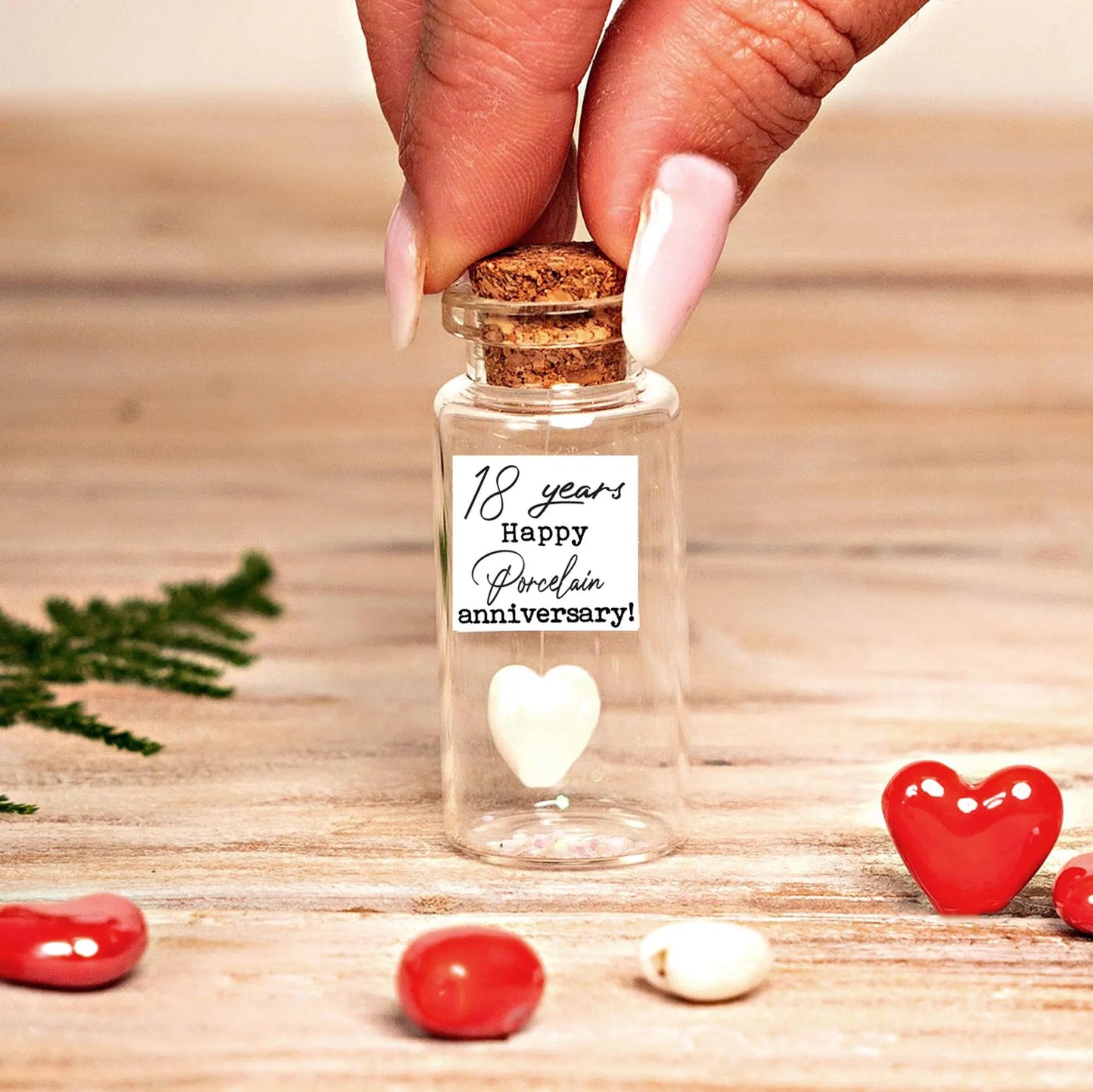 18th Anniversary White Porcelain Heart Message Bottle