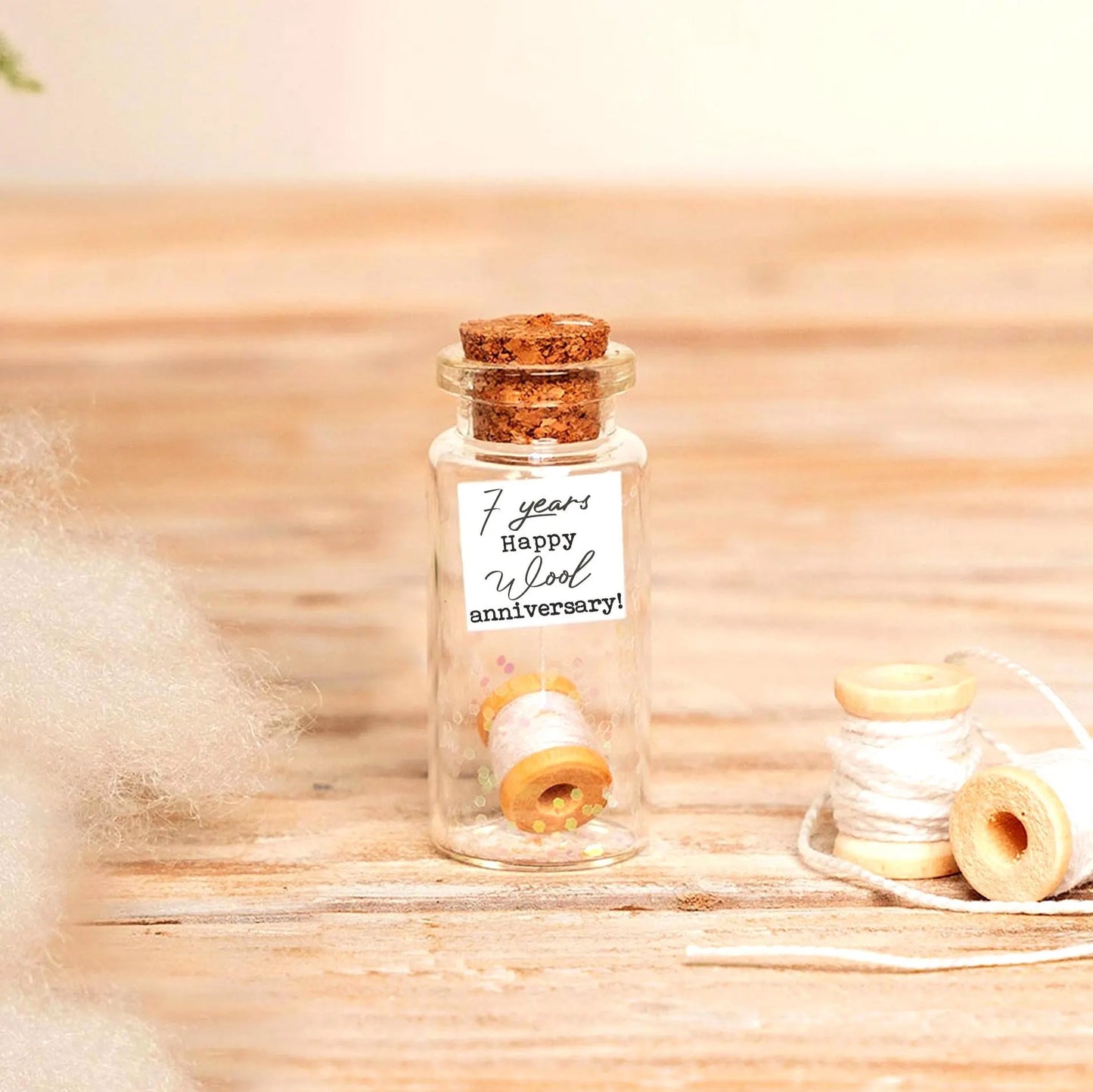 7th Anniversary Wool Reel Message Bottle