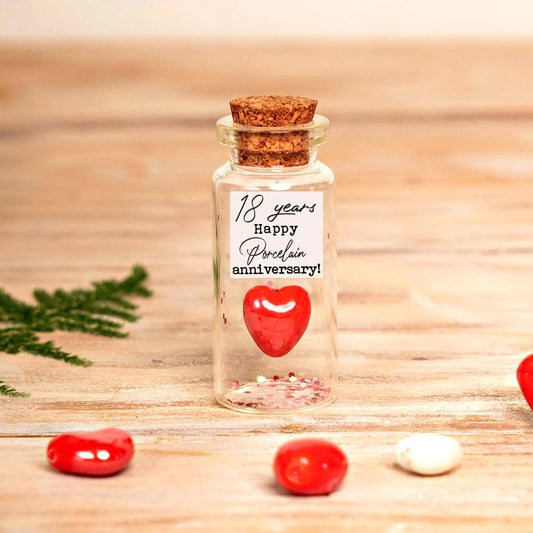 18th Anniversary Red Porcelain Heart Message Bottle