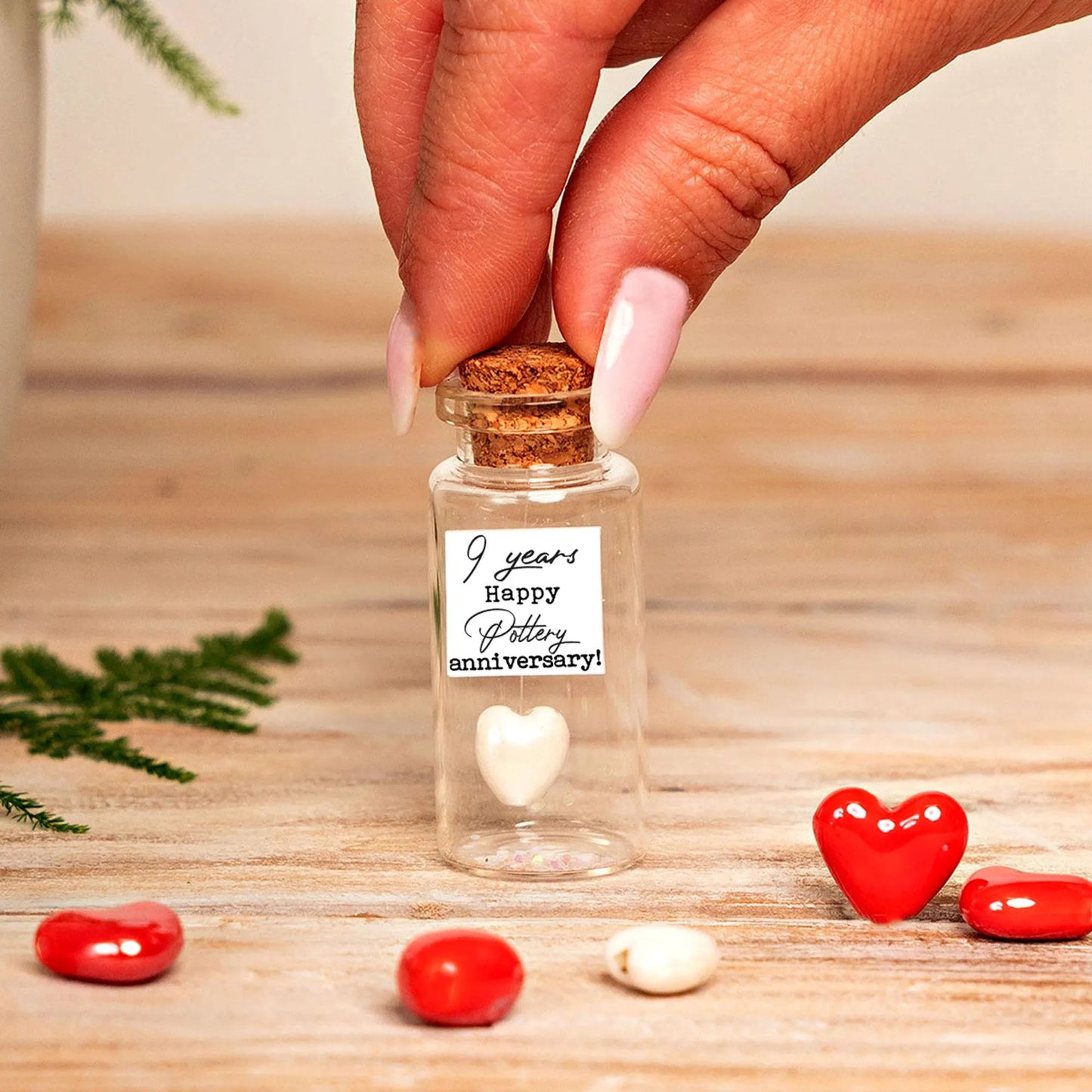 9th Anniversary White Ceramic Heart Message Bottle