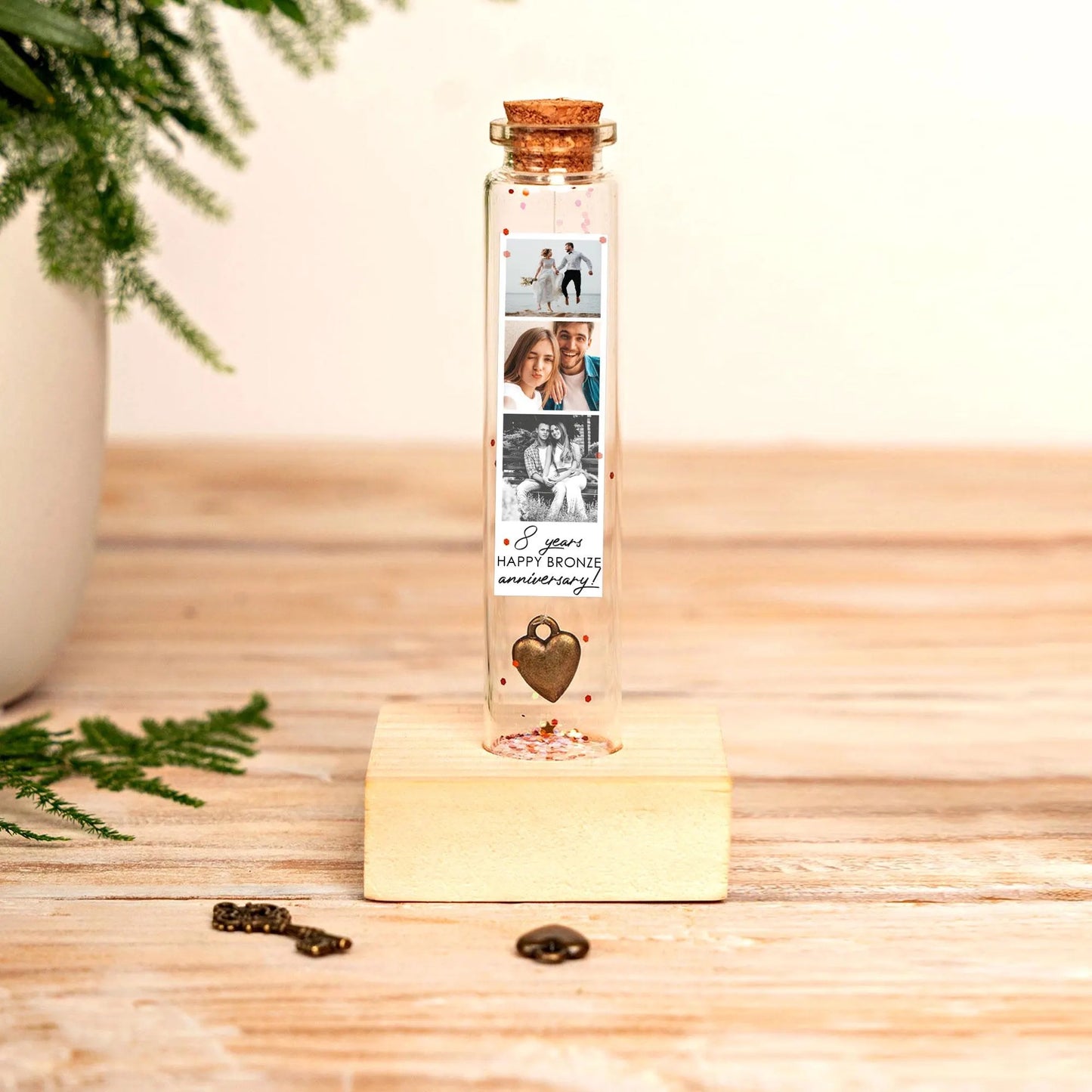 8th Anniversary Bronze Heart Message Bottle