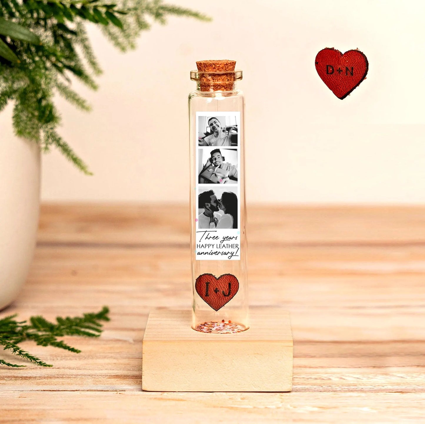 3rd Anniversary Leather Heart Message Bottle