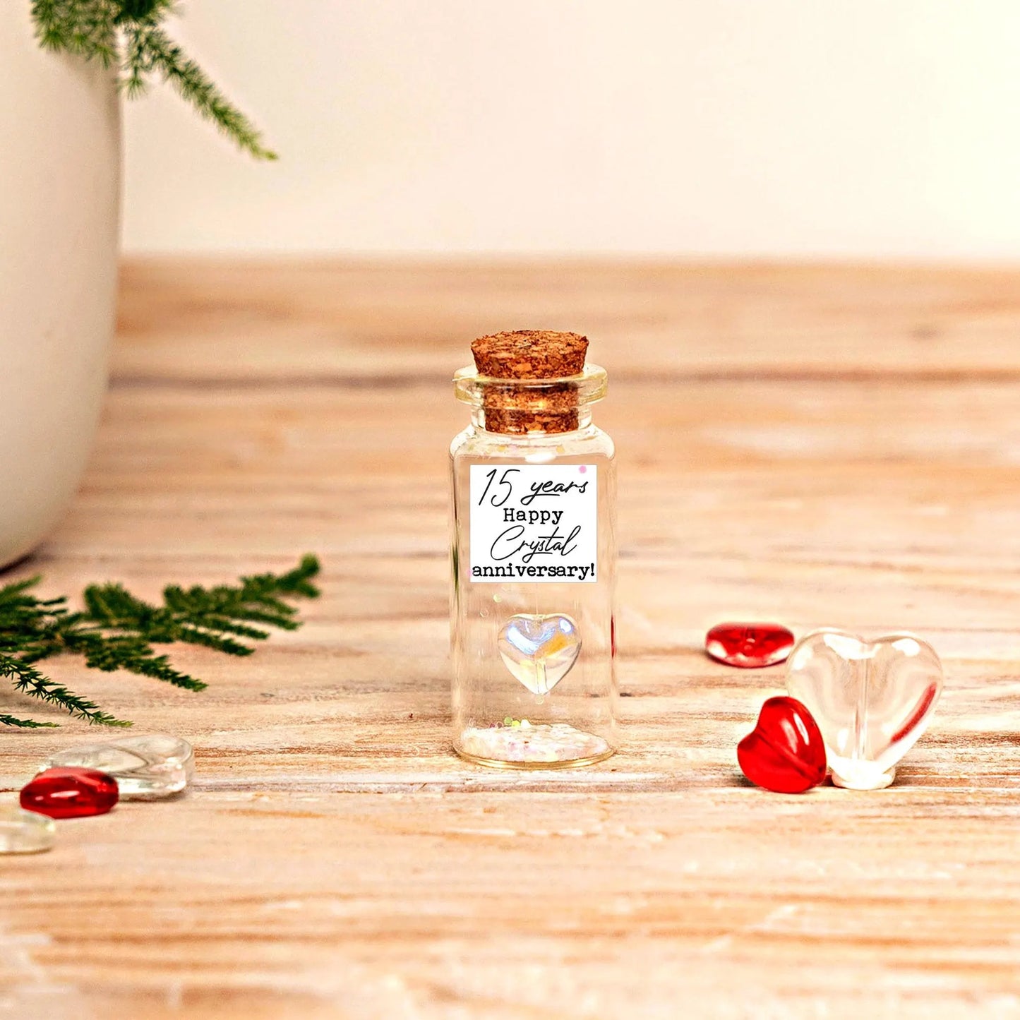 15th Anniversary Clear Crystal Heart Message Bottle
