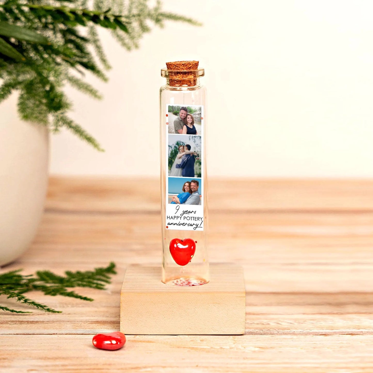 9th Anniversary Red Ceramic Heart Message Bottle