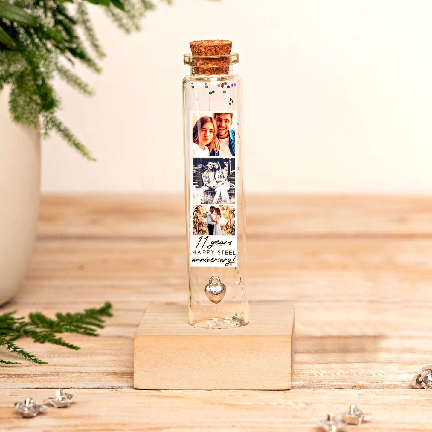11th Anniversary Steel Heart Message Bottle