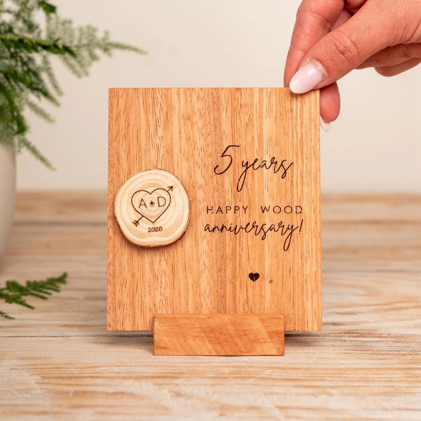 5th Anniversary Wood Slice Keepsake Card