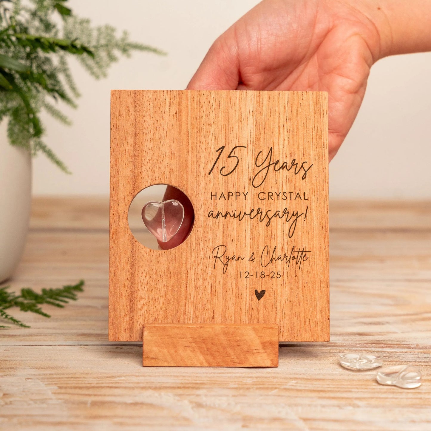 15th Anniversary Clear Crystal Heart Card