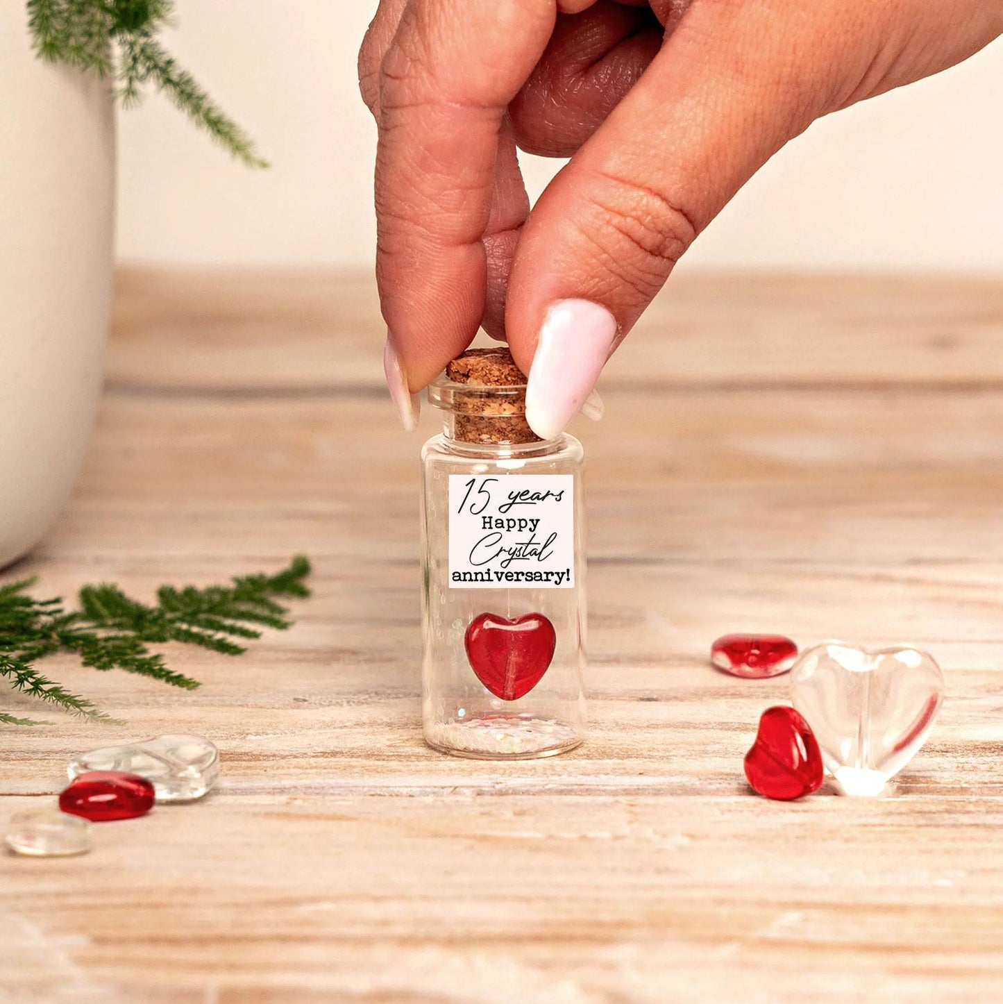 15th Anniversary Red Crystal Heart Message Bottle