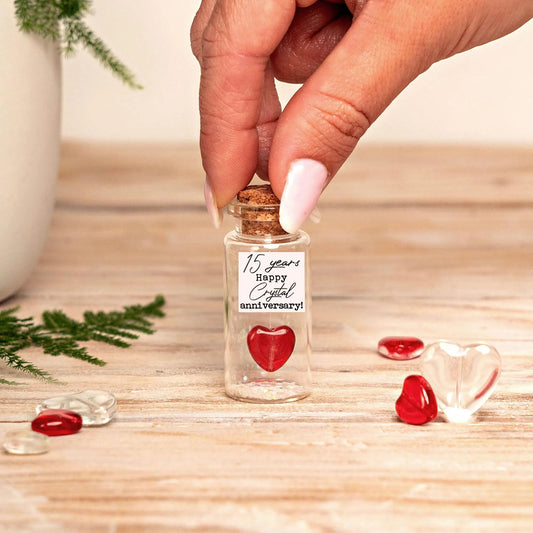 15th Anniversary Red Crystal Heart Message Bottle