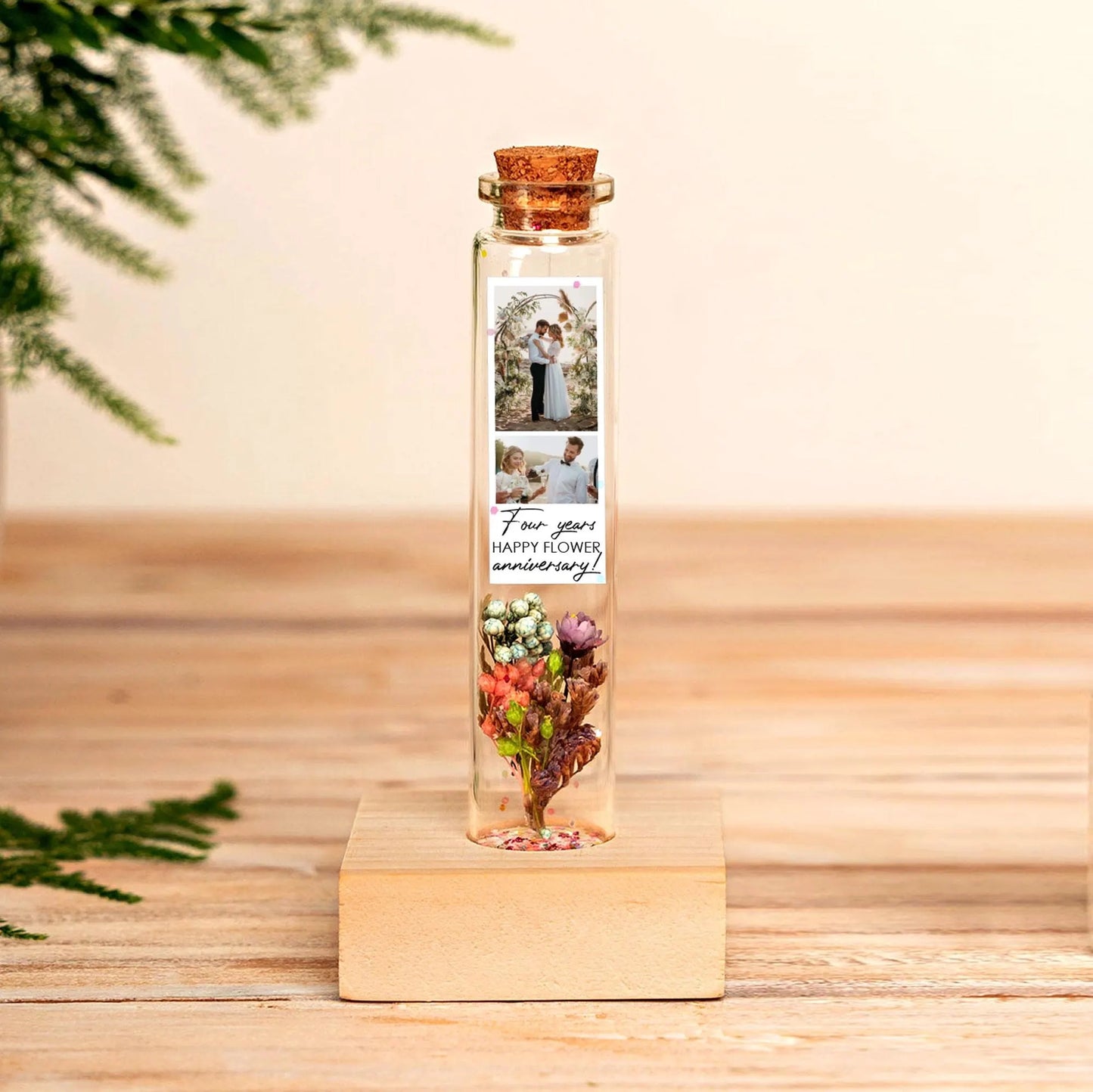4th Anniversary Flower Bouquet Message Bottle