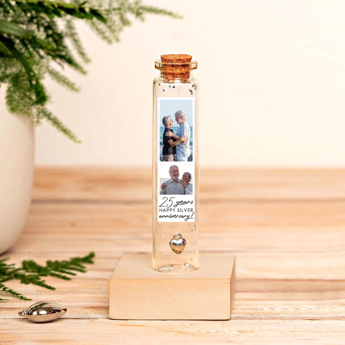 25th Anniversary Silver Heart Message Bottle