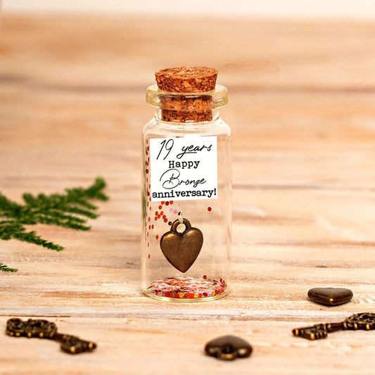19th Anniversary Bronze Heart Message Bottle