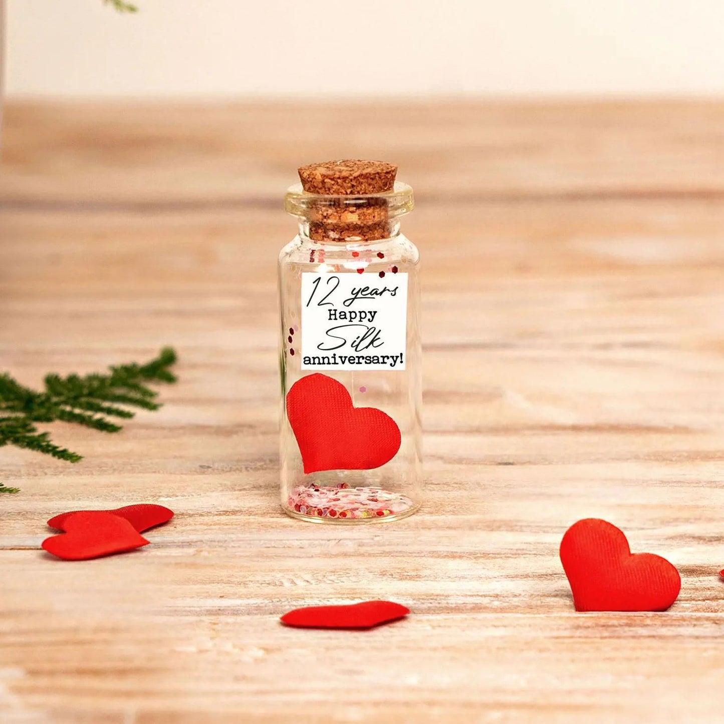 12th Anniversary Silk Heart Message Bottle