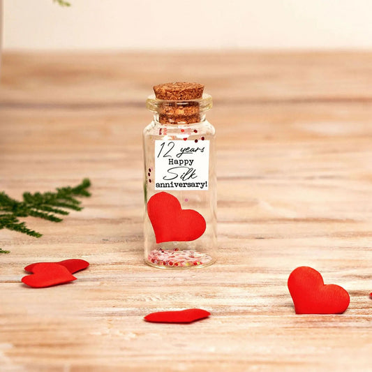 12th Anniversary Silk Heart Message Bottle