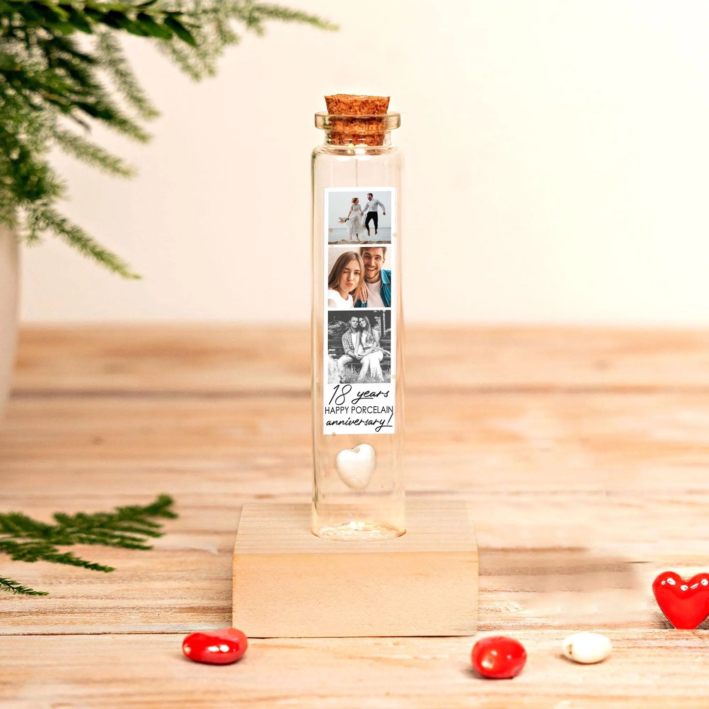 18th Anniversary White Porcelain Heart Message Bottle
