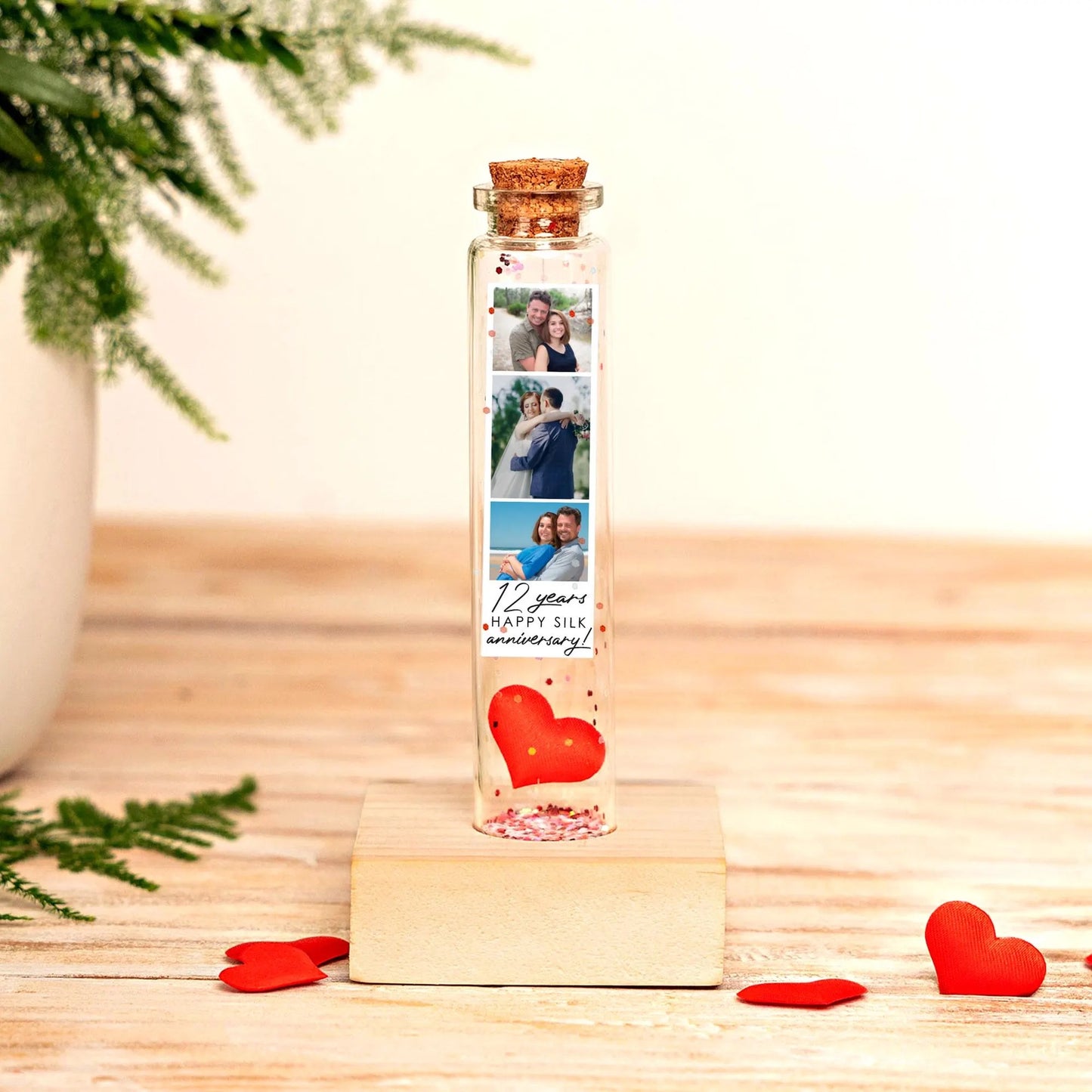 12th Anniversary Silk Heart Message Bottle