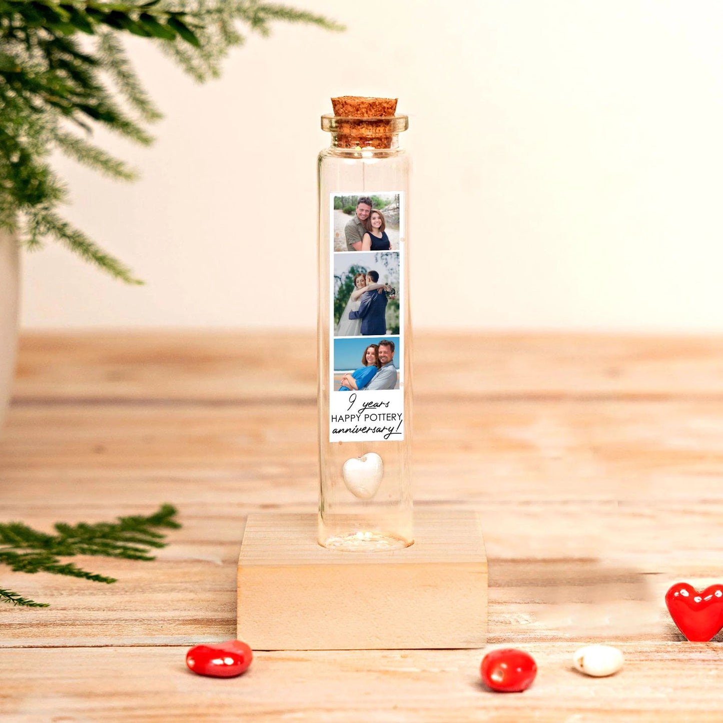 9th Anniversary White Ceramic Heart Message Bottle