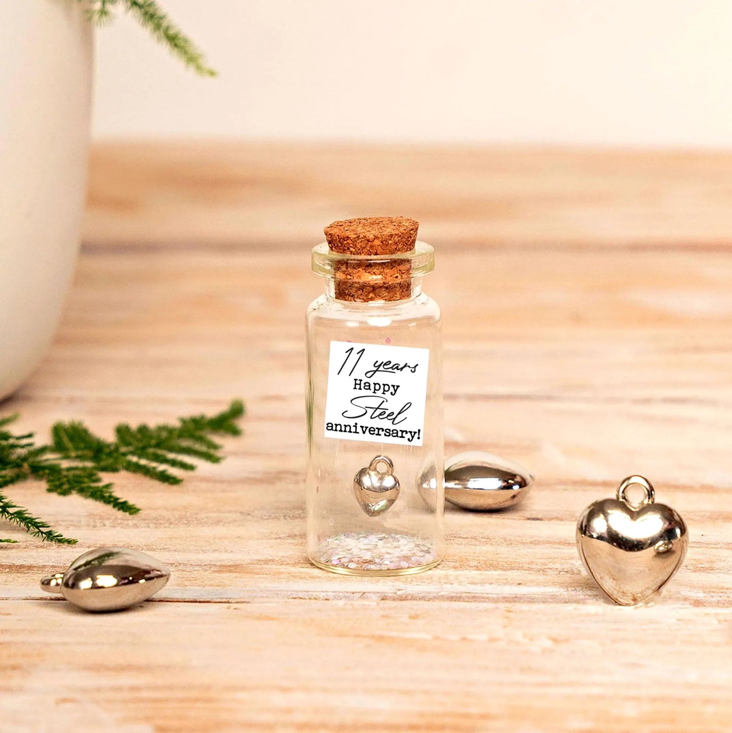 11th Anniversary Steel Heart Message Bottle