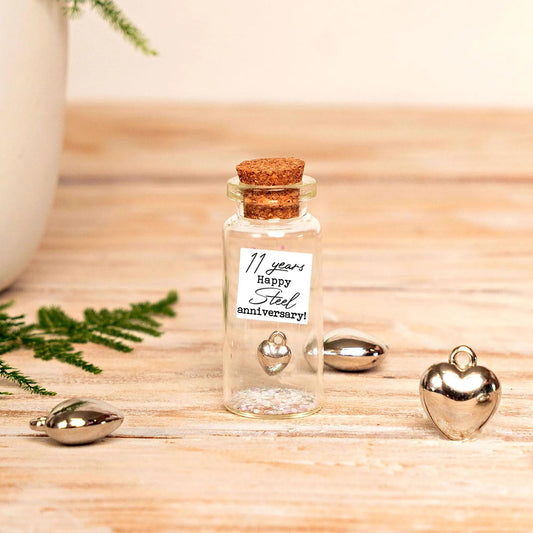 11th Anniversary Steel Heart Message Bottle