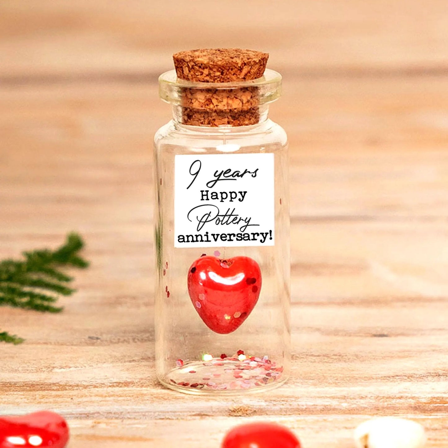 9th Anniversary Red Ceramic Heart Message Bottle
