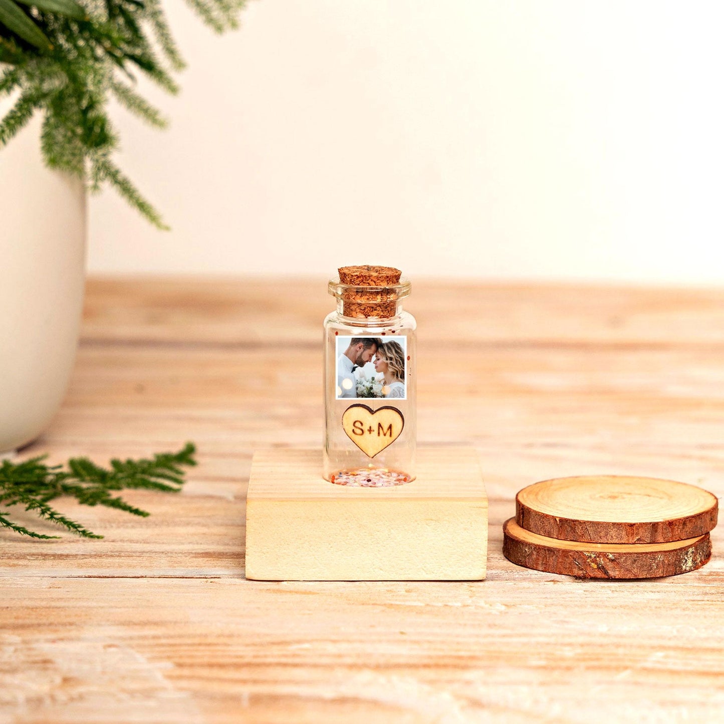 5th Anniversary Wood Heart Message Bottle
