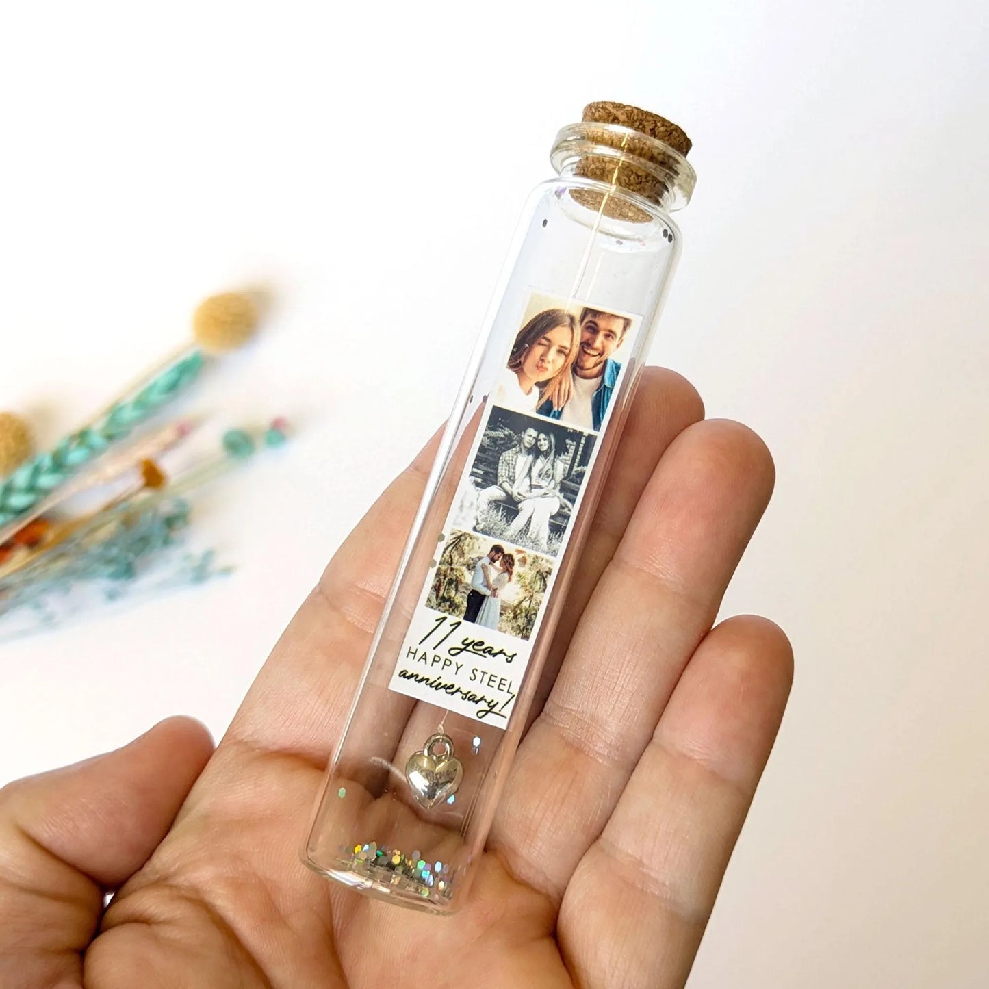 11th Anniversary Steel Heart Message Bottle