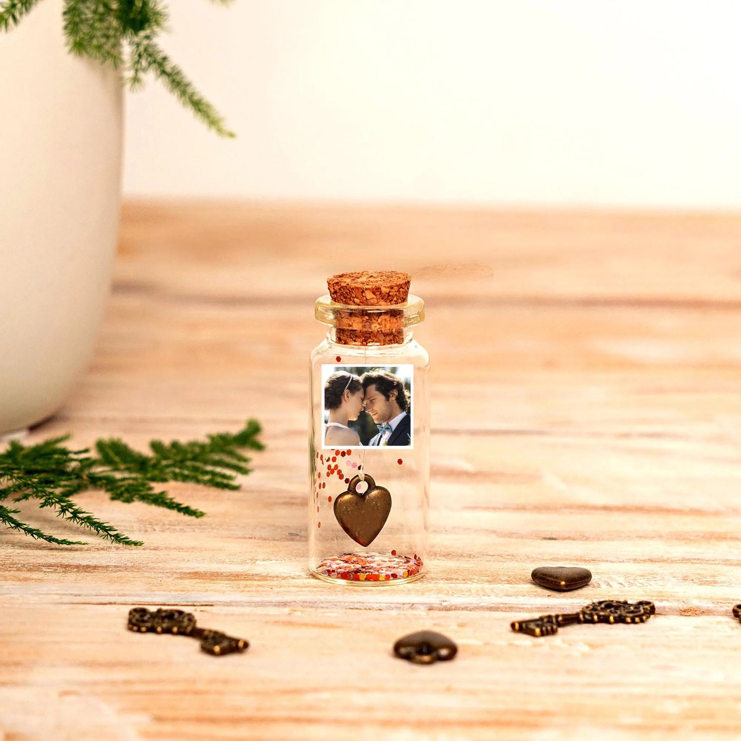 8th Anniversary Bronze Heart Message Bottle