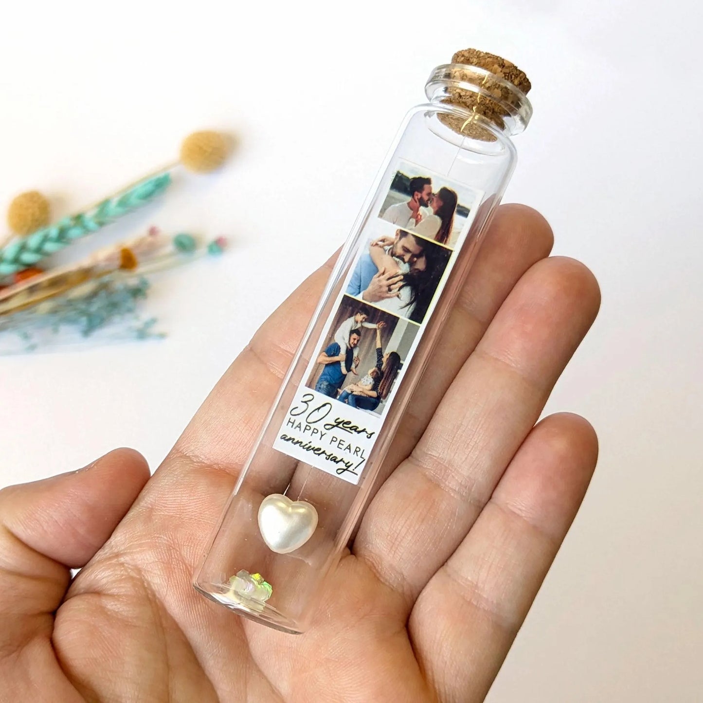 30th Anniversary Pearl Heart Message Bottle