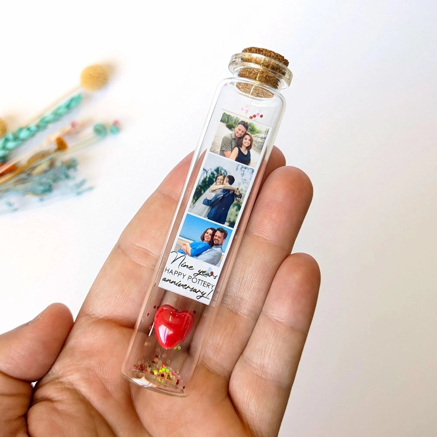 9th Anniversary Red Ceramic Heart Message Bottle