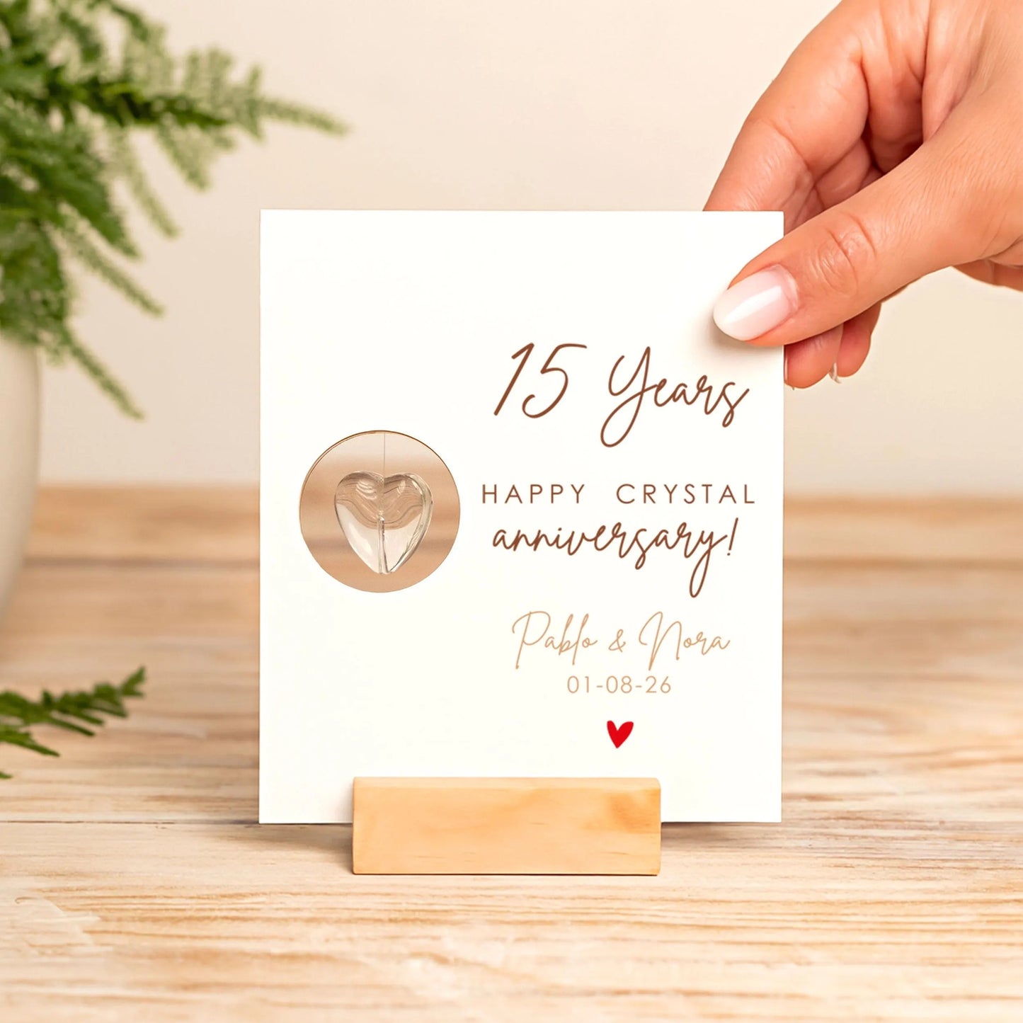 15th Anniversary Clear Crystal Heart Card