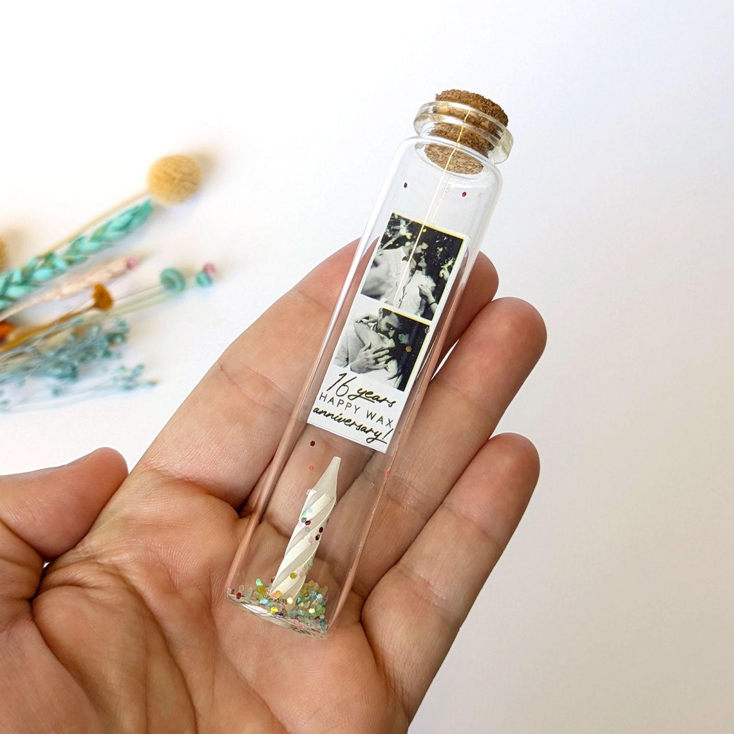 16th Anniversary Candle Message Bottle