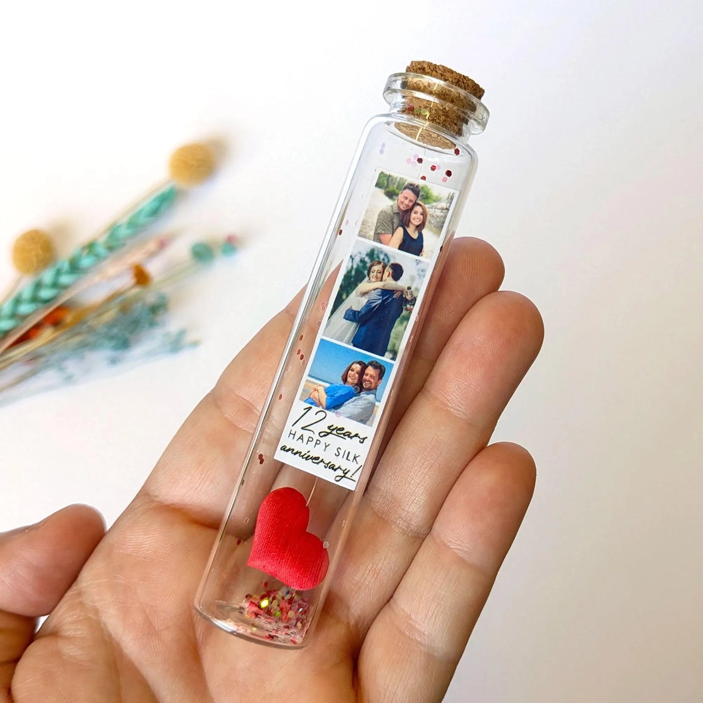 12th Anniversary Silk Heart Message Bottle