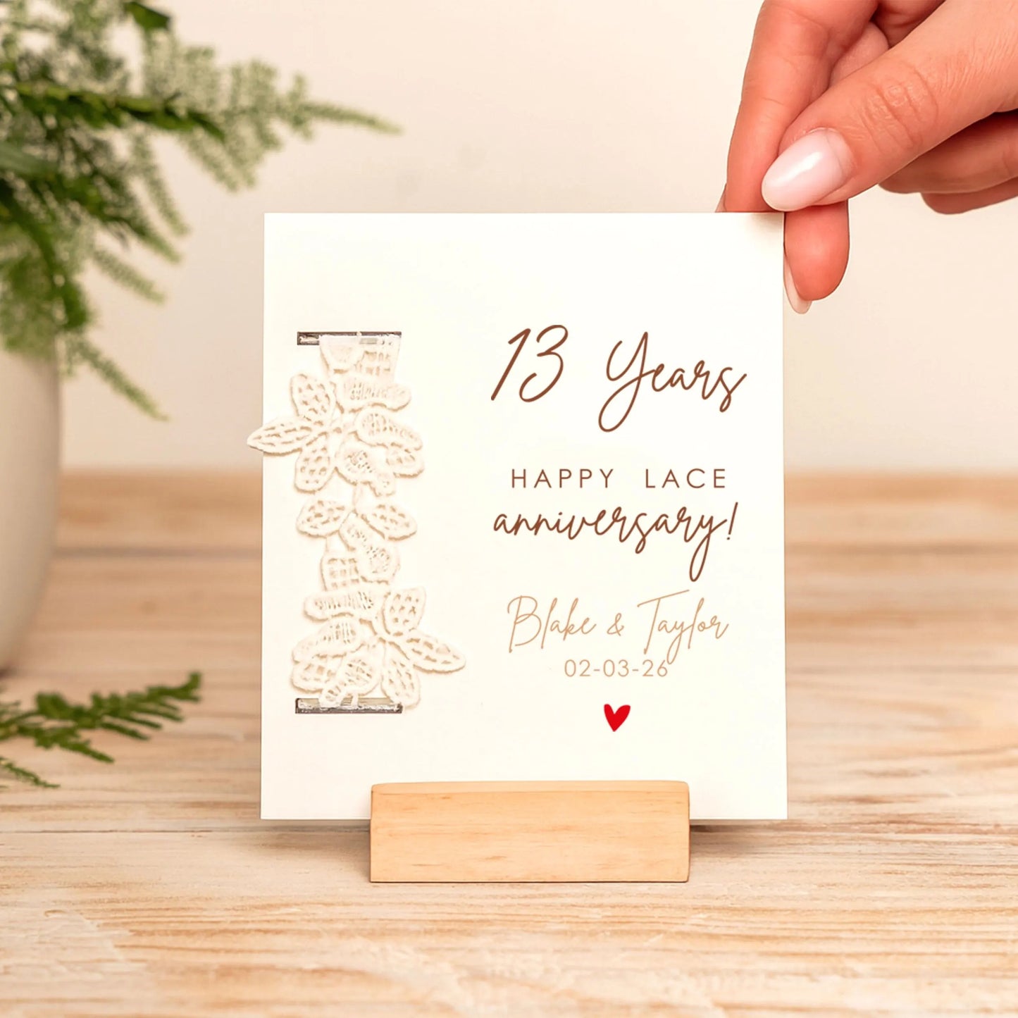 13th Anniversary Floral Lace Keepsake Card