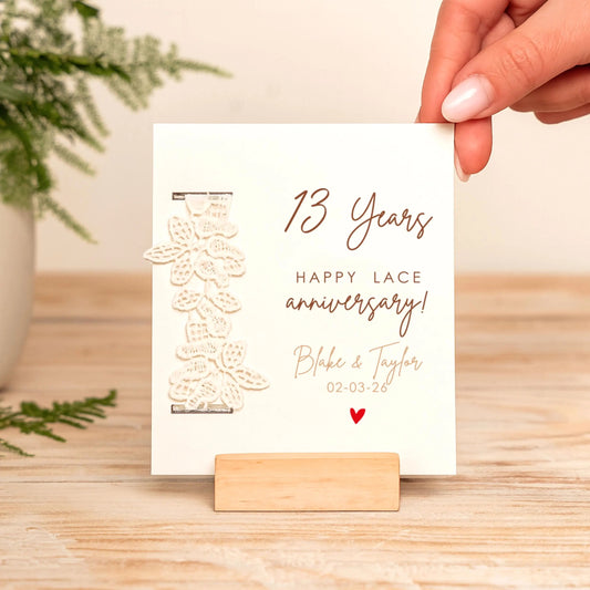 13th Anniversary Floral Lace Keepsake Card
