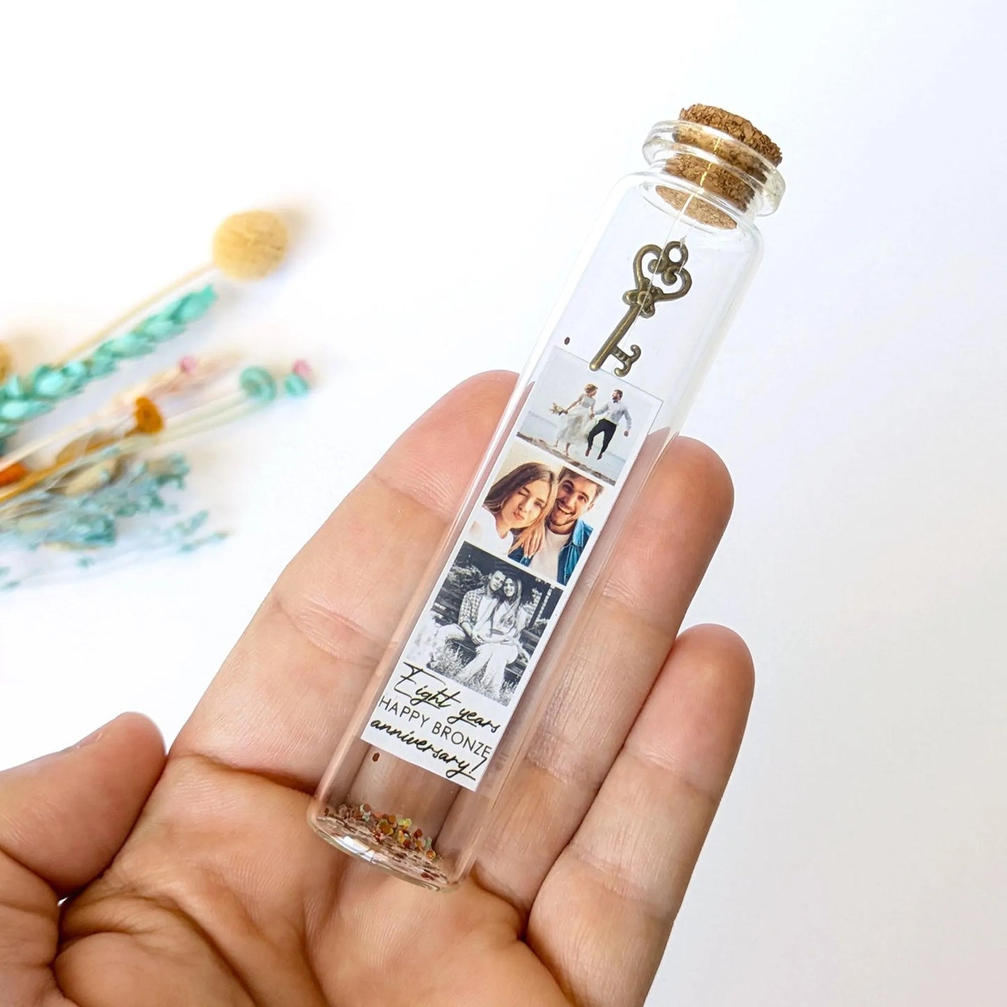 8th Anniversary Bronze Key Message Bottle