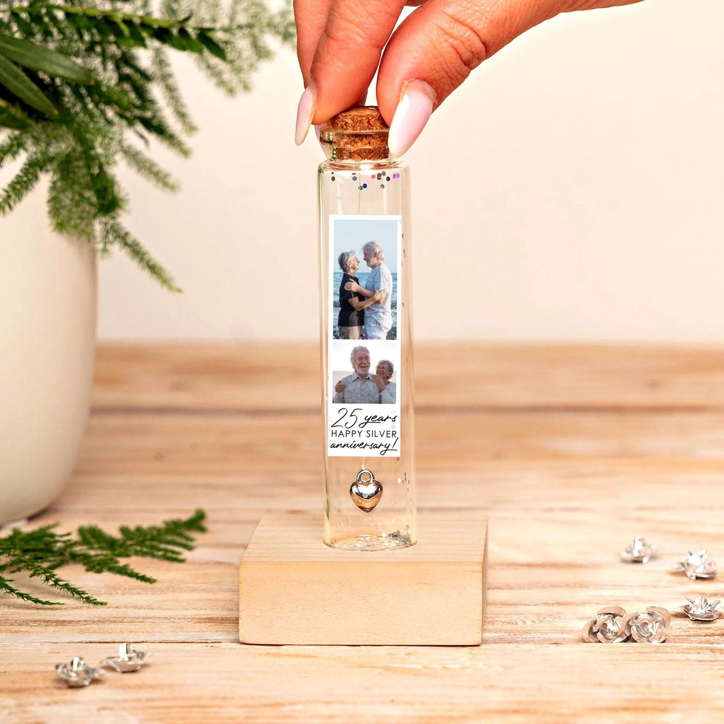 25th Anniversary Silver Heart Message Bottle