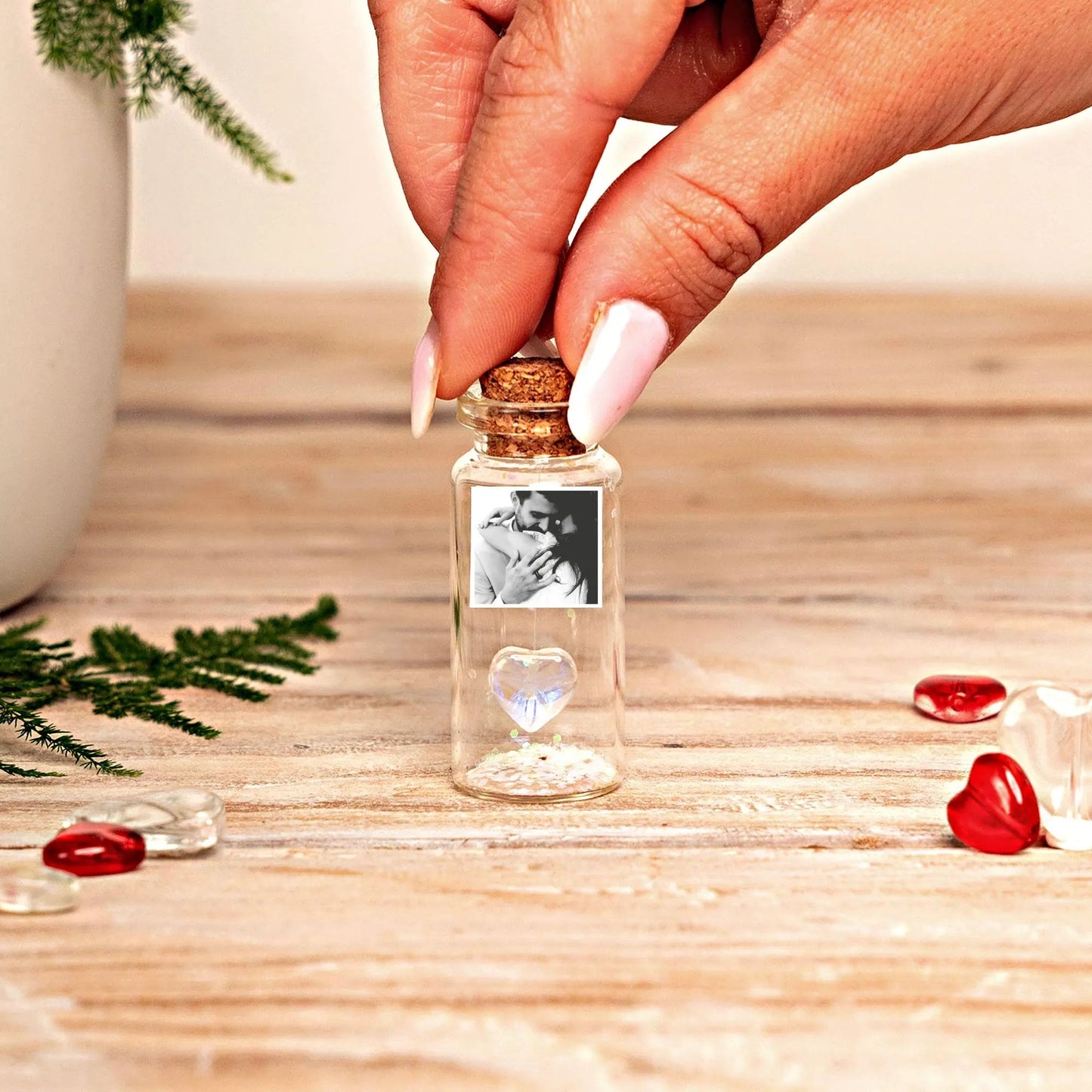 15th Anniversary Clear Crystal Heart Message Bottle