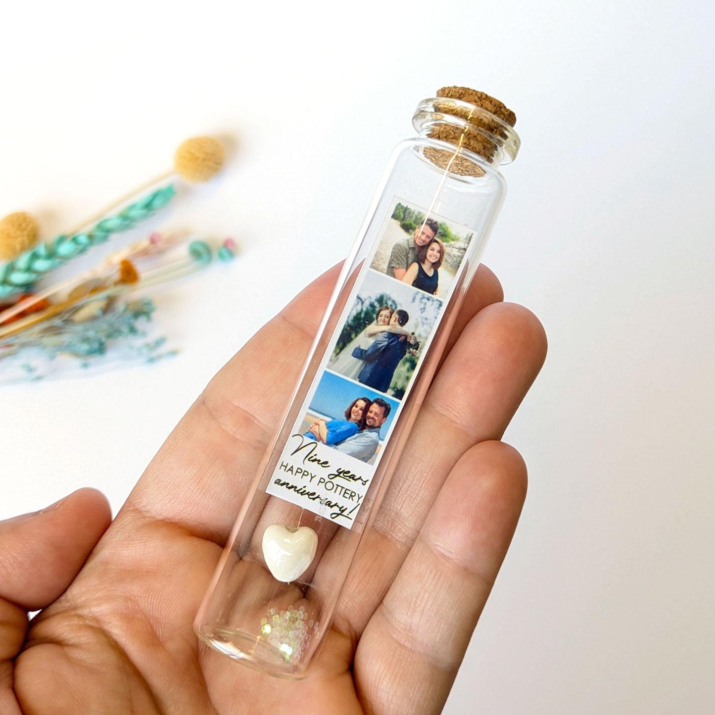 9th Anniversary White Ceramic Heart Message Bottle